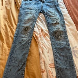 Soho Blue Graphic Skinny Straight Leg Women Jeans